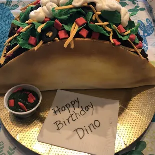 Taco cake, they added a side of guacamole and even the napkin is edible. So good!