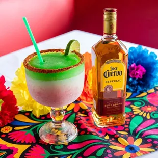 a margarita and a bottle of rum