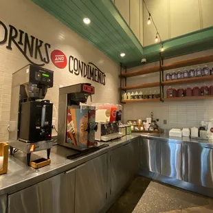 Self-serve fountain drinks and various flavors of lemonade.