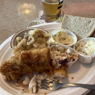 Baked Cod, Cole Slaw, German Potato salad and rye bead!