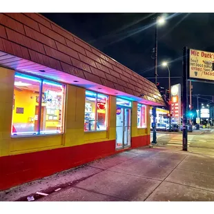 Mic Duck&apos;s Drive In. 3401 W Belmont Ave, Chicago, IL ( CTA Belmont/Kimball Blue Line Station) Open Late.Chicago Fest Food. Cool