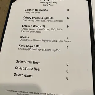 Happy Hour menu