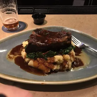 Chef's Special Braised Short-rib on spinach and mashed potatoes! Heavenly!
