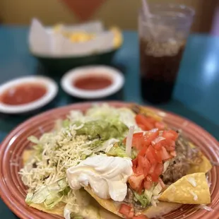 Special Nachos with shredded beef.