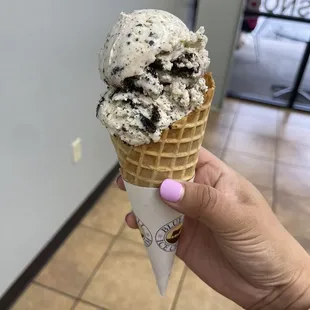 Cookies and cream waffle cone