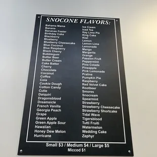 Snocone flavors