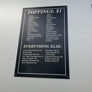 Toppings + other items