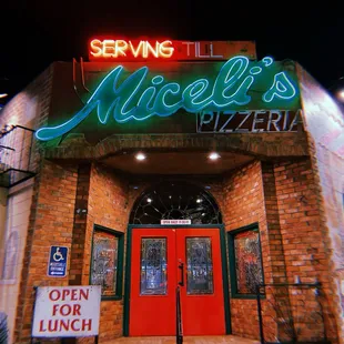 the entrance to a restaurant