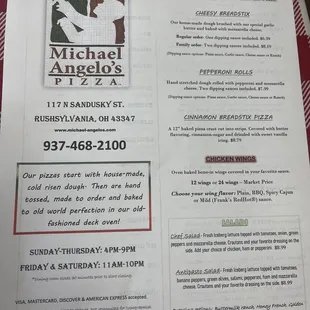 the menu for the restaurant