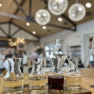 a selection of bottles and glasses