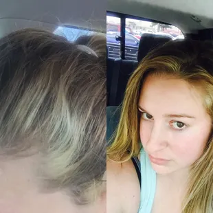 Before and after. Michael saved my horrible highlighting job! This place is amazing!