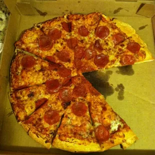 a half eaten pepperoni pizza