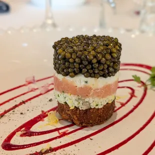 @endoedibles 07/24/24  MICHAEL MINA'S CAVIAR PARFAIT - Imperial Golden Osetra Caviar, Alderwood Smoked Salmon, Crème Fraiche, etc