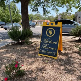 a sign for michael thomas coffee roaster