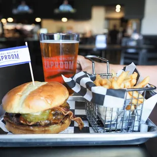 a burger and fries