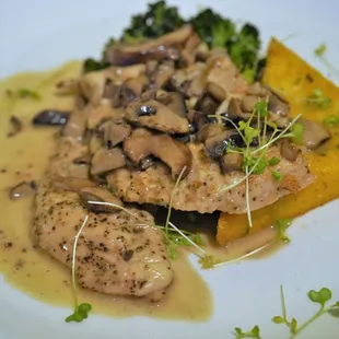 Chicken dish. Very tasty and lovely presentation