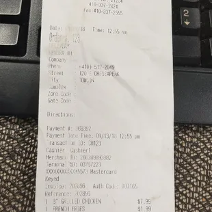 receipt from 09/13/18...