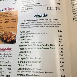 chicken wings and fried chicken, menu