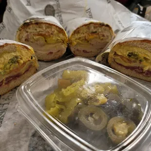 Pastrami and Bacon and turkey and bacon and provolone sandwiches.