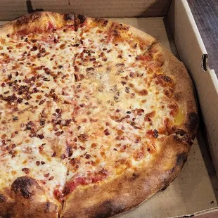 Cheese with a bit of red pepper flakes