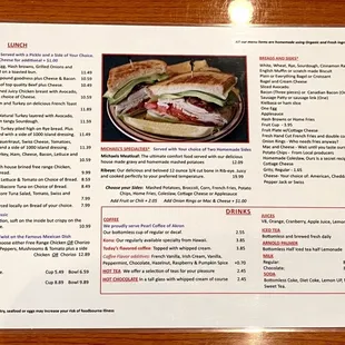 the menu for the restaurant