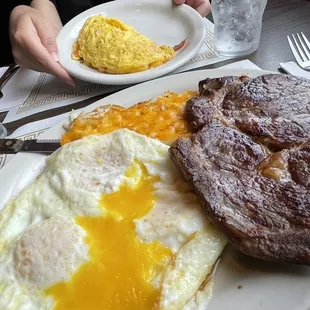 you have to order your eggs runny with the steak, because the steak comes WELL DONE. ;)
