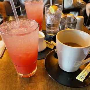 two drinks and a cup of coffee