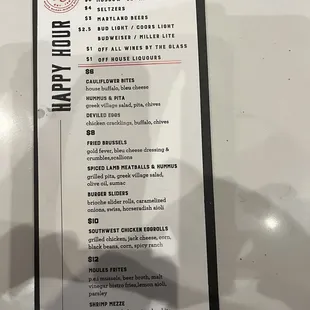 Happy hour menu