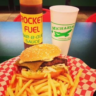 Rocket fuel, a burger and fries.  I'm in heaven.