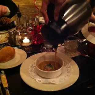 Hand poured at-the-table Northeastern Shellfish Bisque!