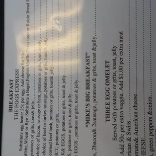 Menu as of April 2015.
