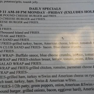 Menu as of April 2015.