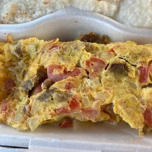 Tomato onion feta omelet w added gyro meat