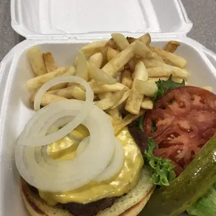 Cheeseburger and fries