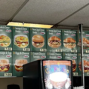 a menu of sandwiches and drinks