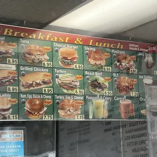 a menu for breakfast and lunch