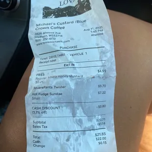 Receipt and prices