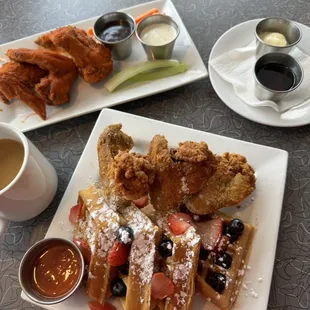 Jumbo chicken wings. Chicken and Waffles