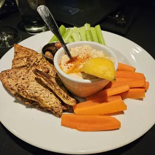 Humus with pita chips.