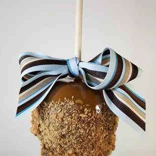 a caramel with a bow