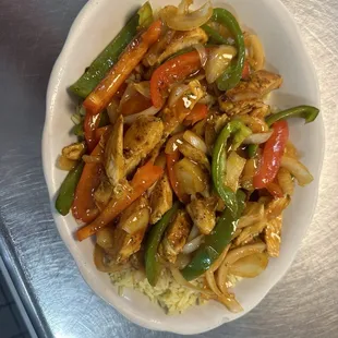 Chicken stir-fry on rice!