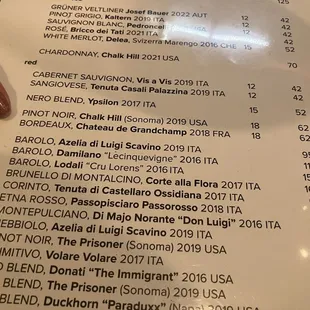 Wine list