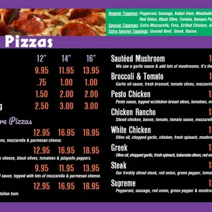 pizza, menu