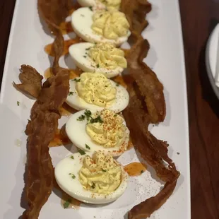 Deviled eggs with bacon