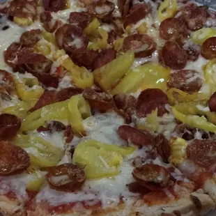 Pepperoni and banana pepper pizza