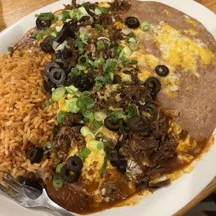 Flat enchiladas with machaca