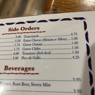 a menu on a table