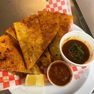 a plate of quesadillas