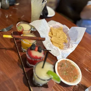 Margarita flight, chips and salsa