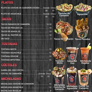 menu for micheladas elos